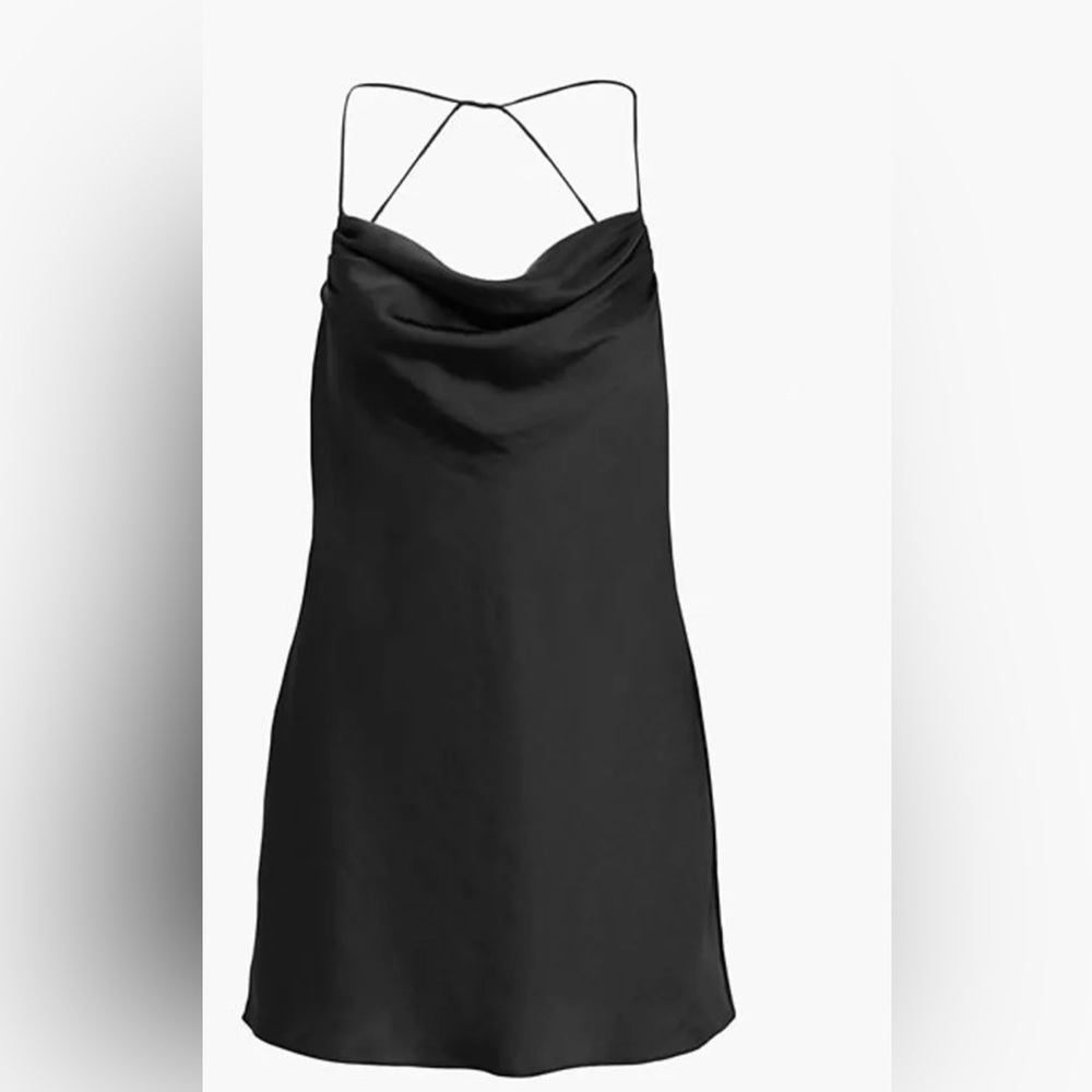 Black Satin Cowl Neck Slip Dress - Women